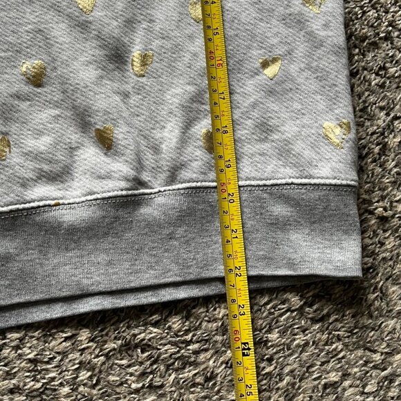 J Crew Sweatshirt Womens Small Gray w/Gold Hearts 100% Cotton Crewneck - Picture 7 of 8